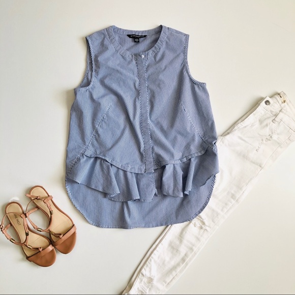 Sharagano Tops - Sharagano Blue Striped Ruffled Blouse M